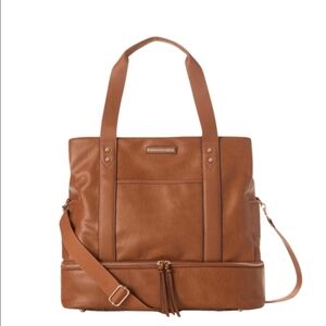 NWOT Cognac Poppy & Peonies Voyager Vegan Leather Travel Bag